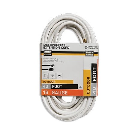 Pt Ho Wah Genting SJTW Extension Cord, 16 AWG, Outdoor, 16/3, White, Vinyl, 40 ft 02356-01ME